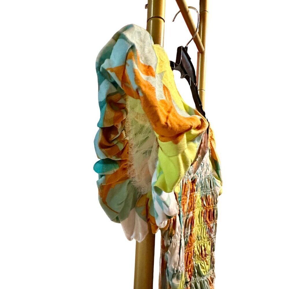 ASTR The Label Smocked Floral Puff Sleeve Cropped Top S Multicolor - Picture 4 of 6